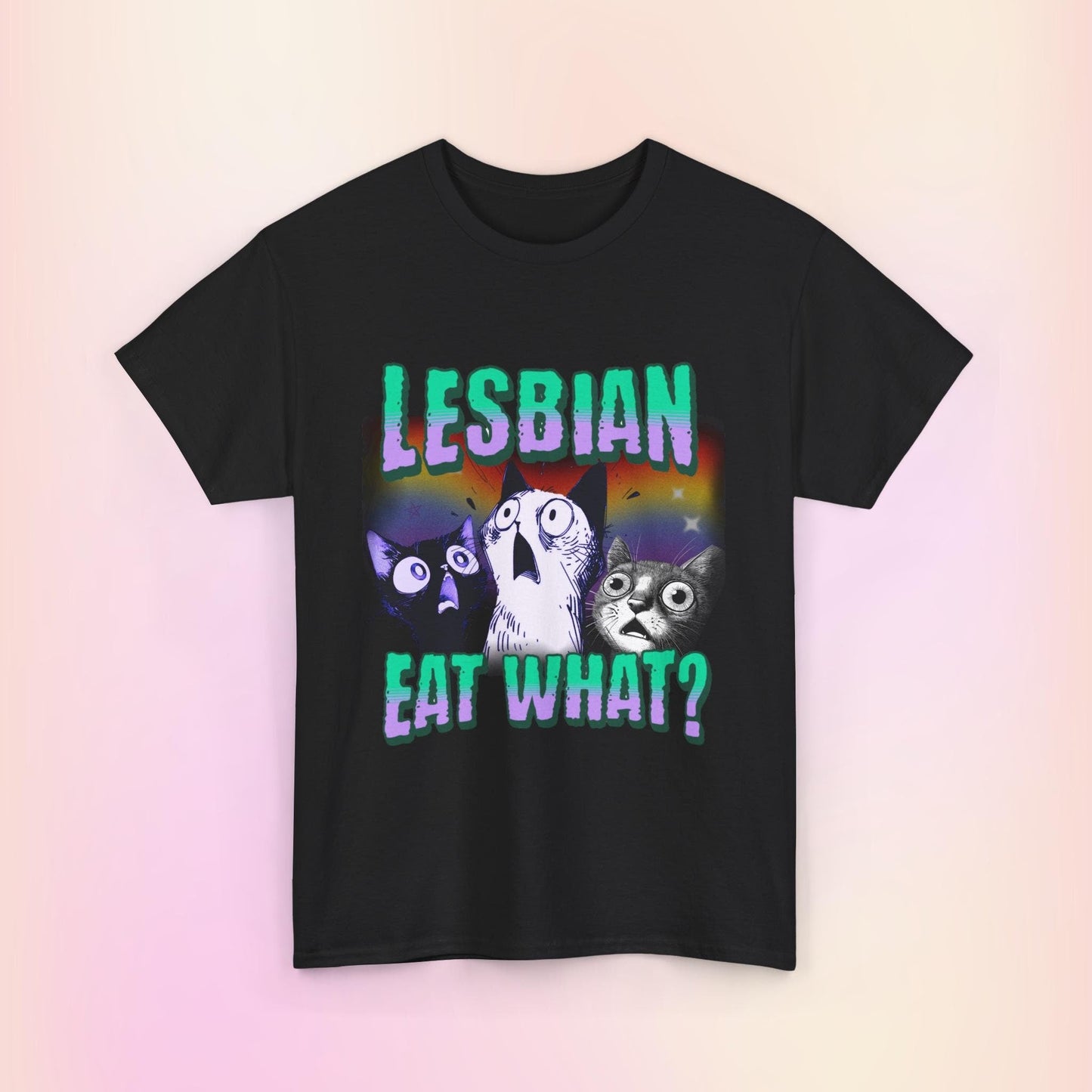 Vintage Lesbians Eat What?! Funny Offensive Cat Bootleg T-shirt, Unhinged Shirt, Funny 90s Graphic Tee, Sarcastic Shirt Gift, Silly Meme Tee