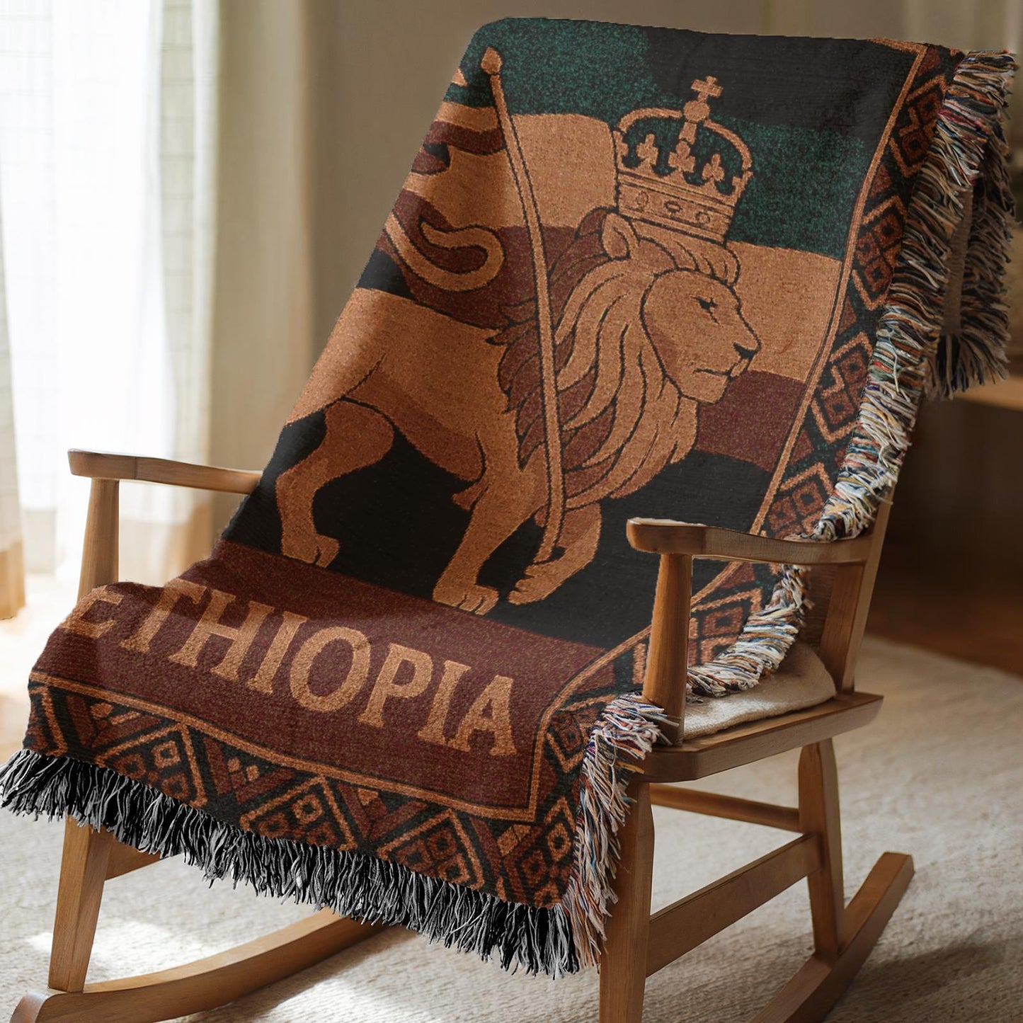 Ethiopia Woven Blanket, Throw Blanket Couch, Bed Blanket, Sofa Cover, Wall Tapestry, Ethiopia, Lion of Judah