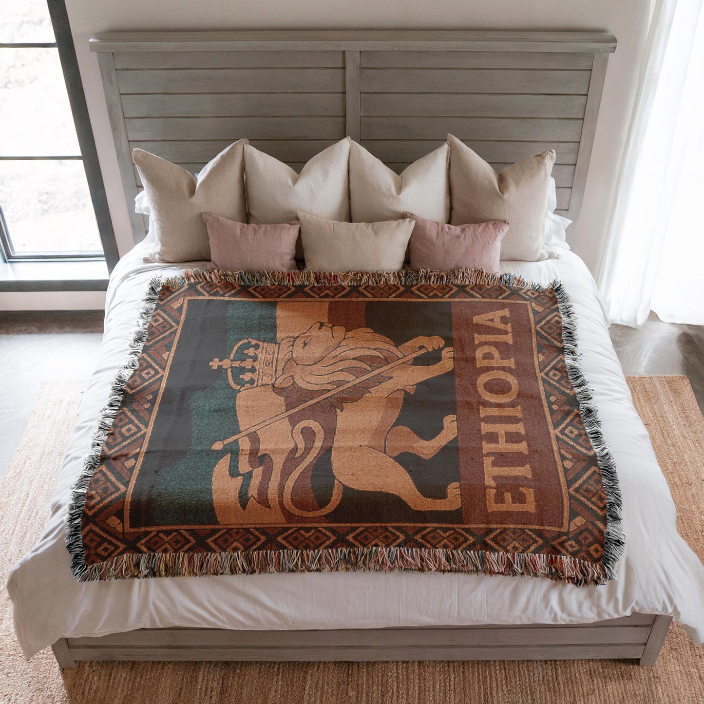 Ethiopia Woven Blanket, Throw Blanket Couch, Bed Blanket, Sofa Cover, Wall Tapestry, Ethiopia, Lion of Judah