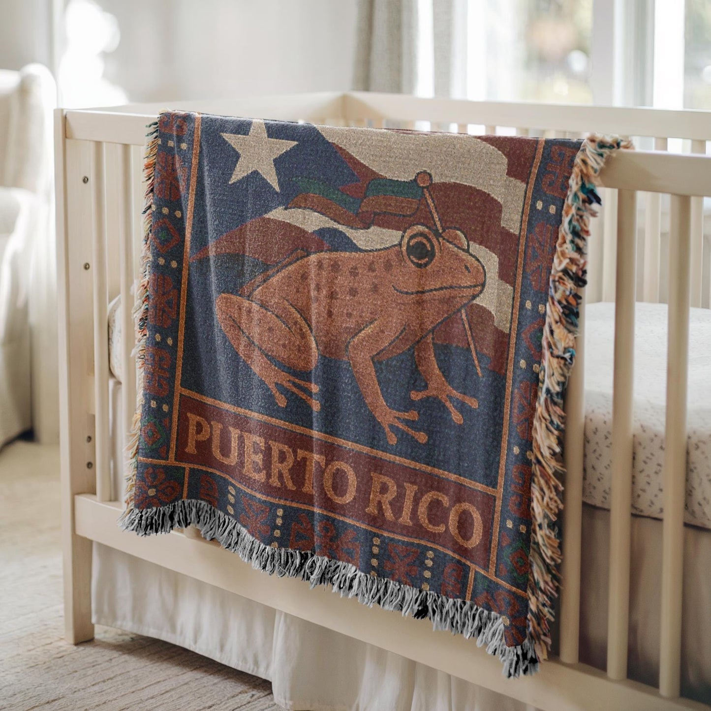 Puerto Rico Woven Blanket, Throw Blanket Couch, Bed Blanket, Sofa Cover, Wall Tapestry, Puerto Rico, Coquí