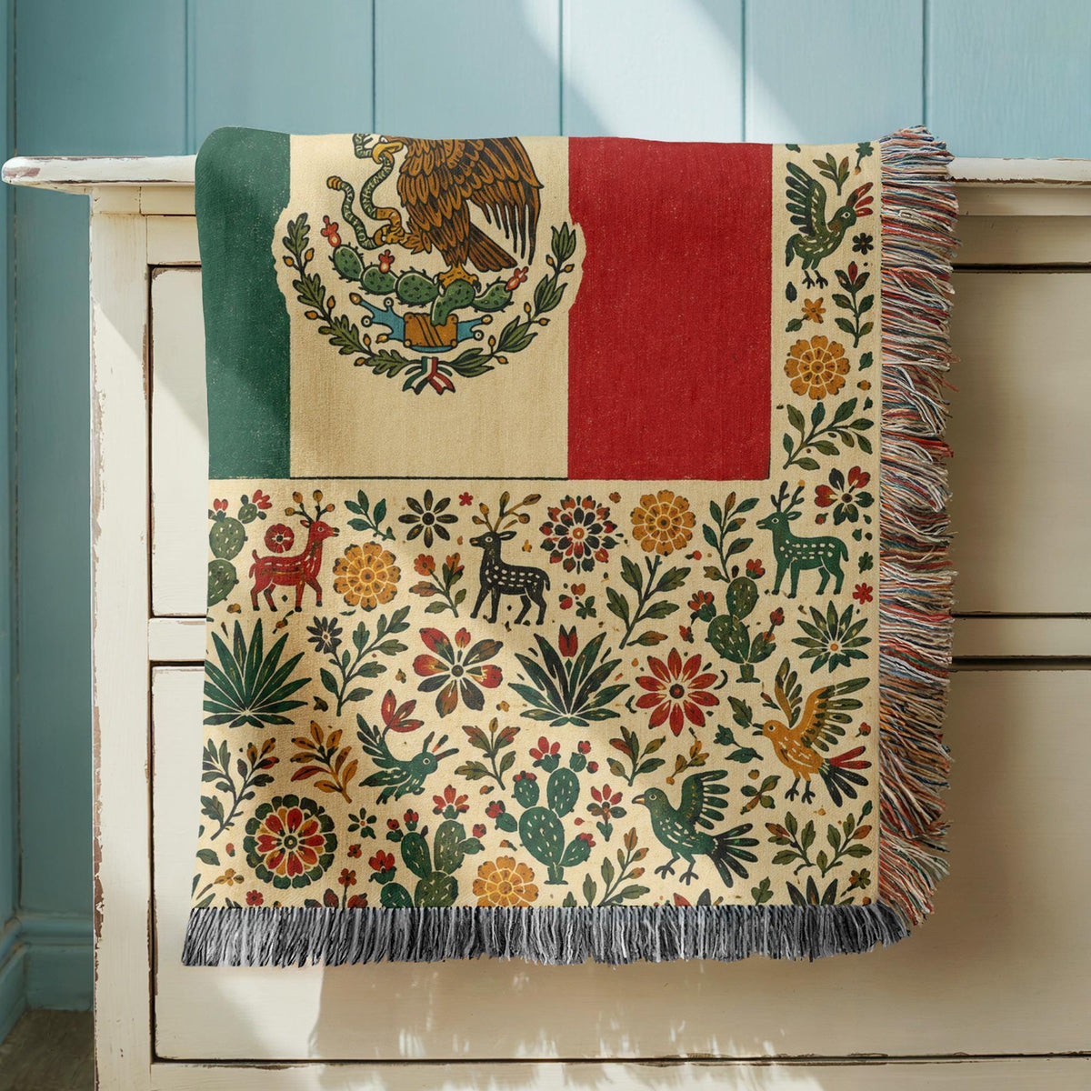 Mexico Flag Woven Blanket