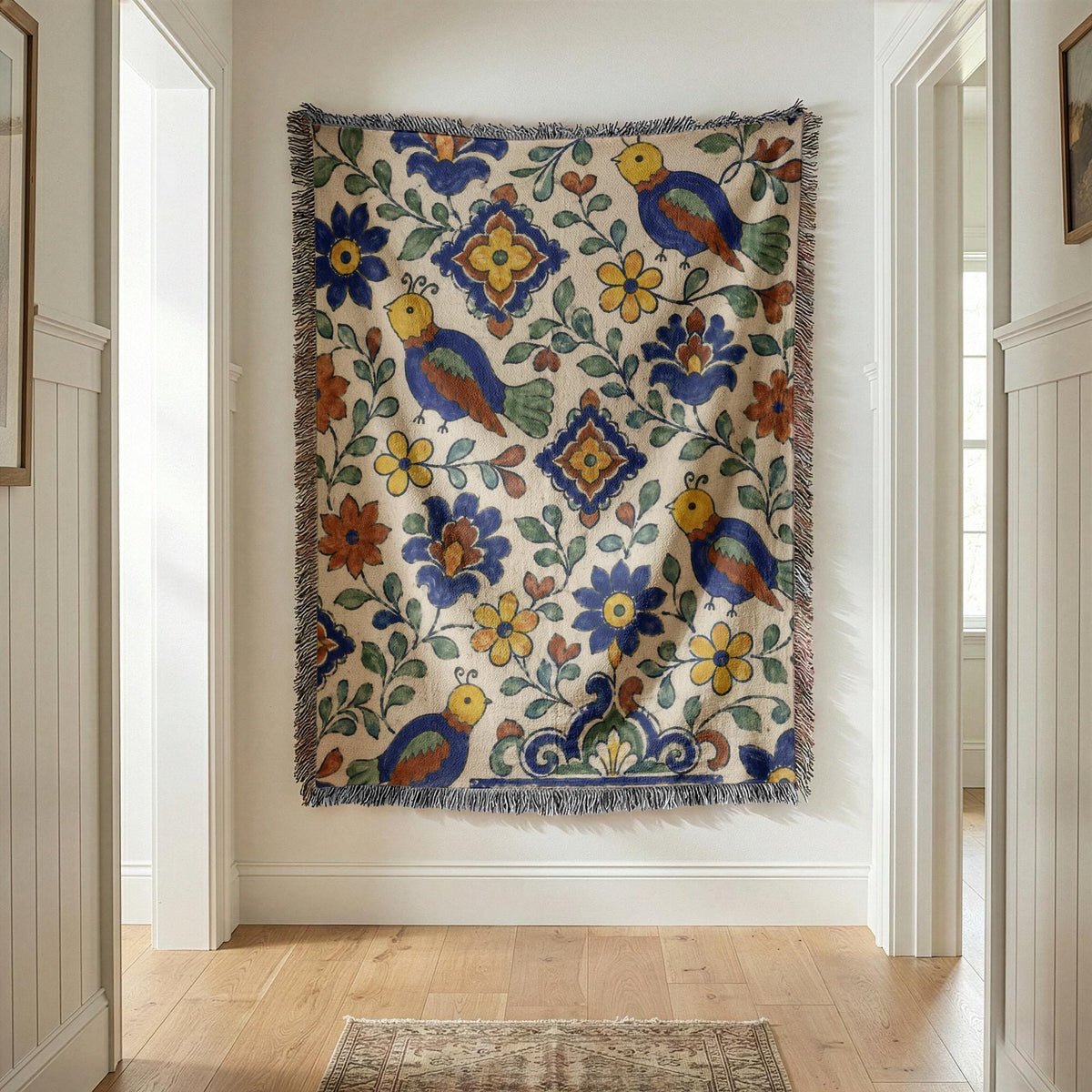 Folk Bird Woven Blanket