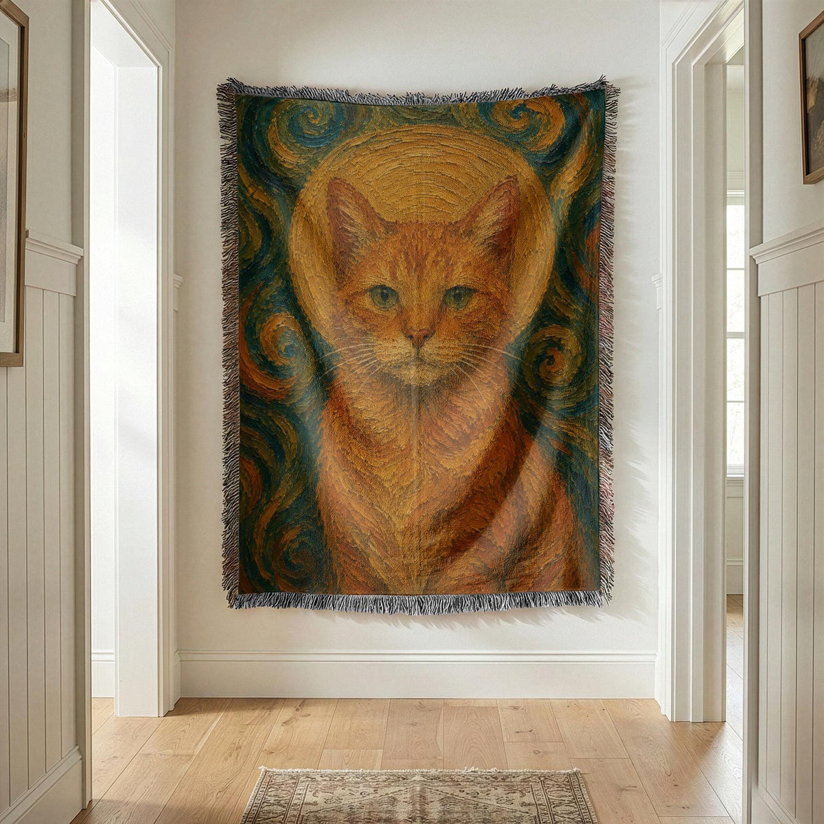 Van Gogh Cat Woven Blanket