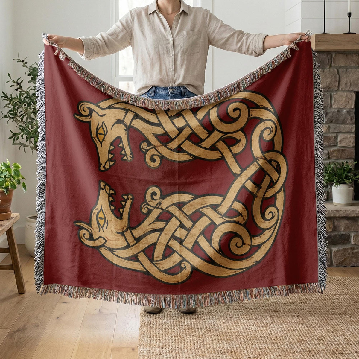 Viking Wolf Woven Blanket