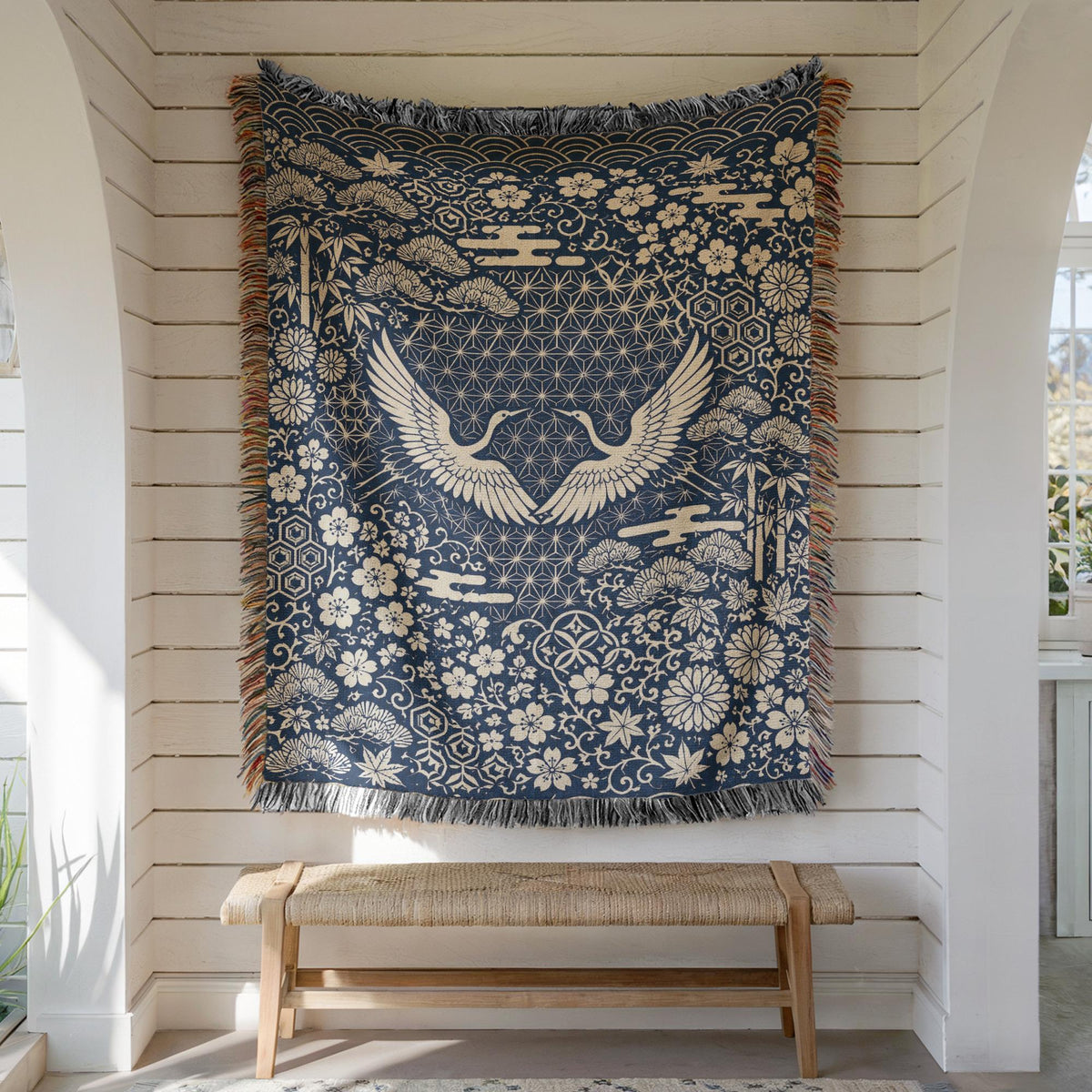 Japanese Crane Woven Blanket