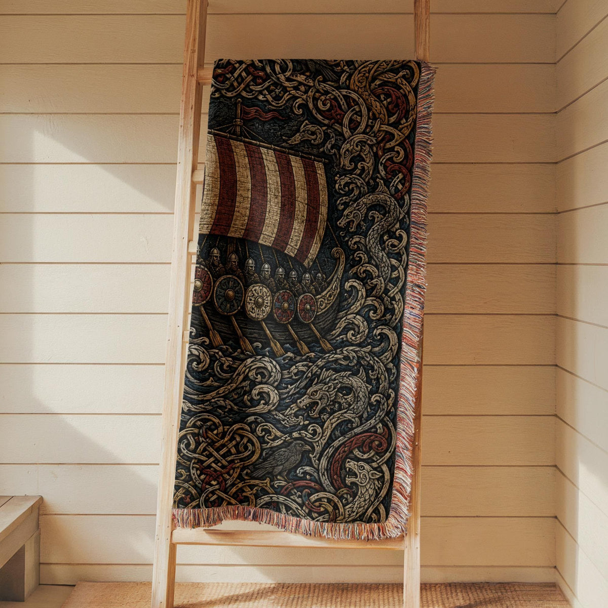 Viking Longship Woven Blanket