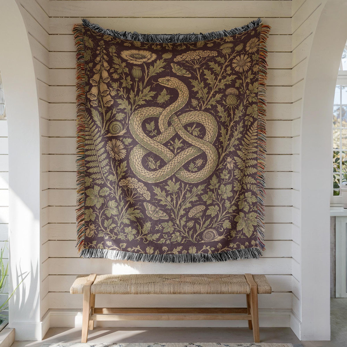 Snake and Wildflower Woven Blanket