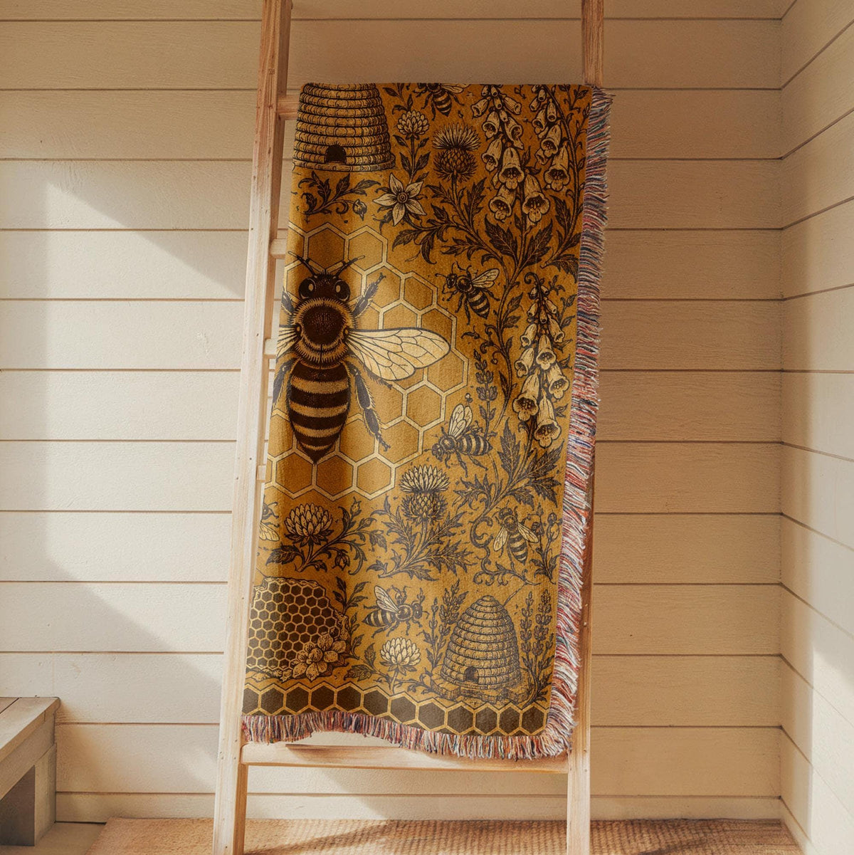 Bee and Honeycomb Woven Blanket