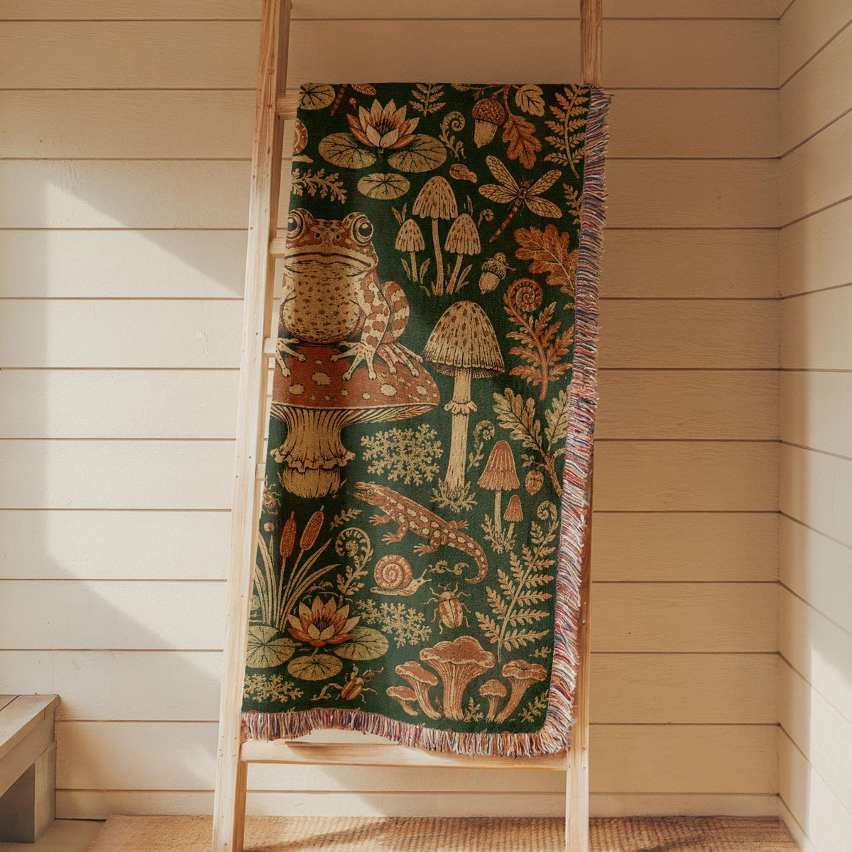 Frog and Mushroom Woven Blanket