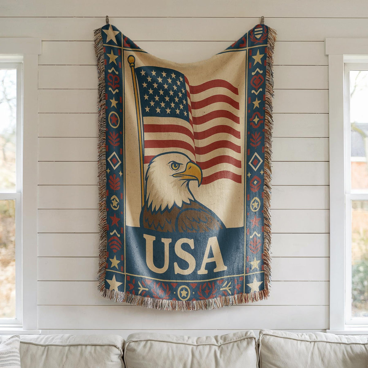 USA Flag and Eagle Woven Blanket