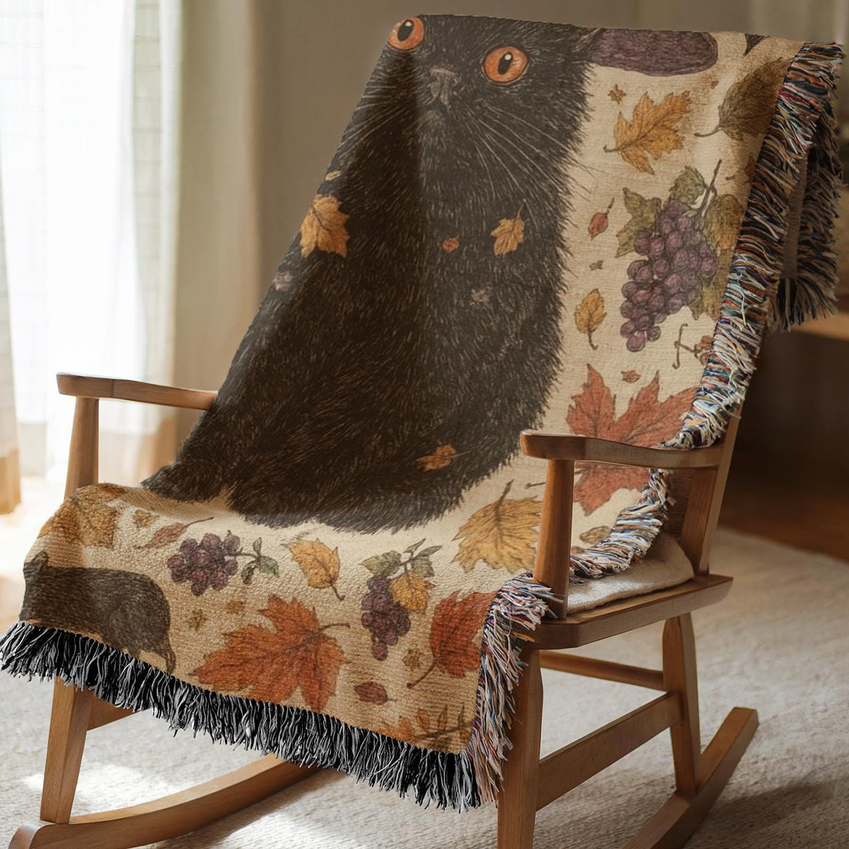 Halloween Cat with Witch Hat Woven Blanket