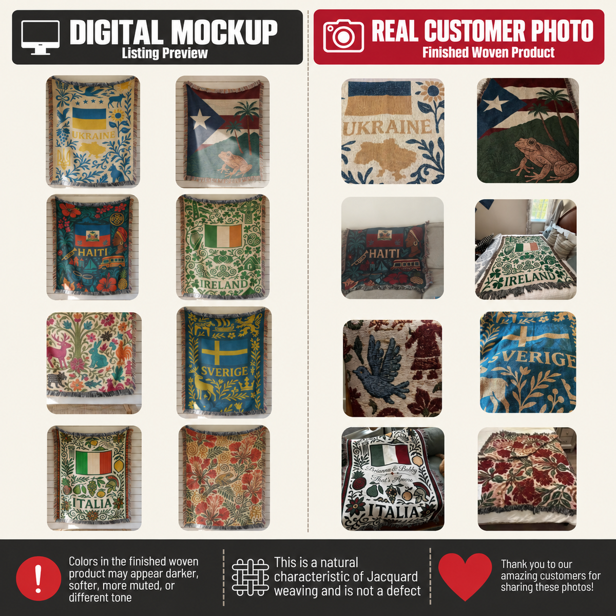 Woven blanket mockup vs real photo