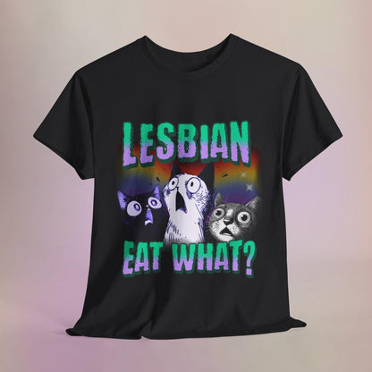 Vintage Lesbians Eat What?! Funny Offensive Cat Bootleg T-shirt, Unhinged Shirt, Funny 90s Graphic Tee, Sarcastic Shirt Gift, Silly Meme Tee