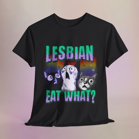 Vintage Lesbians Eat What?! Funny Offensive Cat Bootleg T-shirt, Unhinged Shirt, Funny 90s Graphic Tee, Sarcastic Shirt Gift, Silly Meme Tee