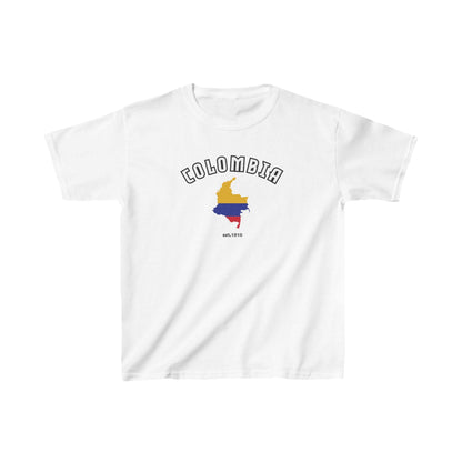 Black Colombia baby tee with arched text and flag-colored map graphic