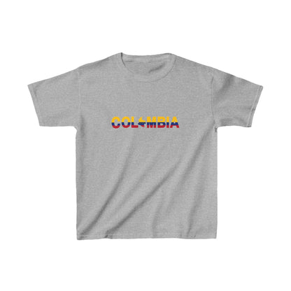 Black baby tee with Colombia wordmark in yellow, blue, and red flag colors and map silhouette
