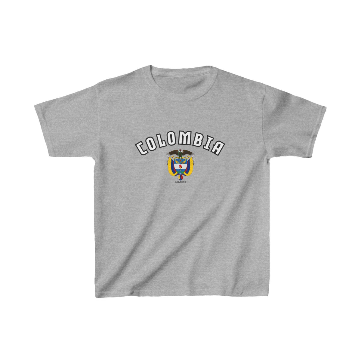 Black baby tee with arched Colombia text and crest graphic on the front