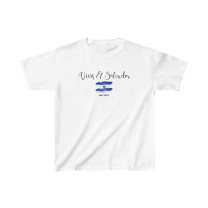 White baby tee with Viva El Salvador script, blue flag brushstroke, and 09.15.1821 date