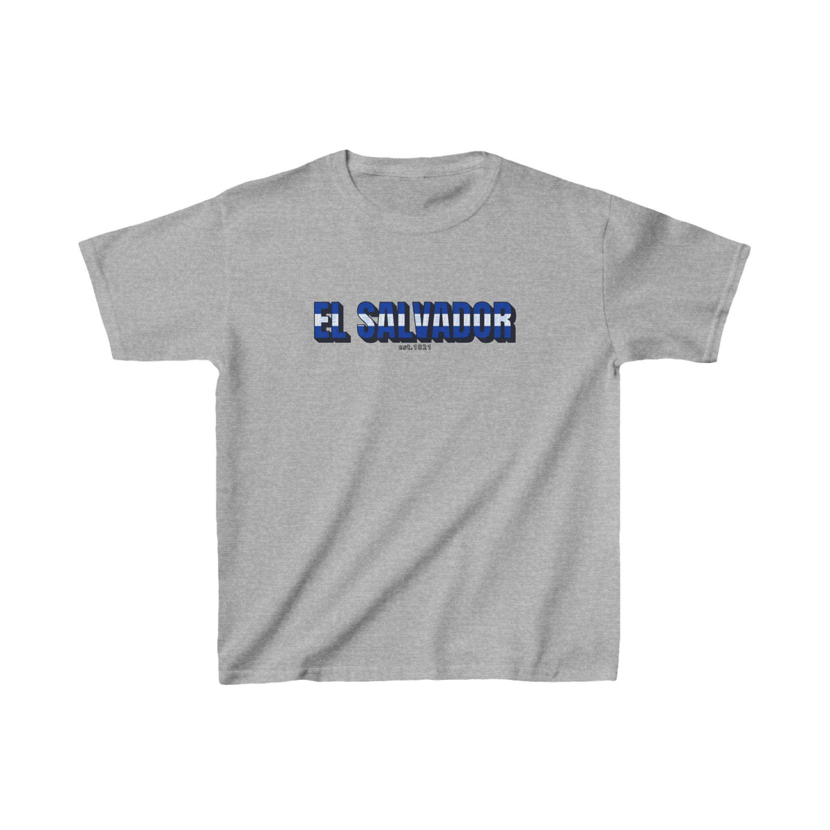 White baby tee with blue EL SALVADOR text and small est. 1821 detail