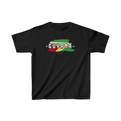 Guyana baby tee with flag brushstroke graphic and bold Guyana lettering