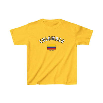 Red baby tee with arched Colombia lettering, Colombian flag, and est. 1810 detail