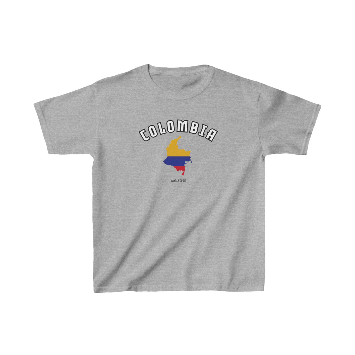 Black Colombia baby tee with arched text and flag-colored map graphic