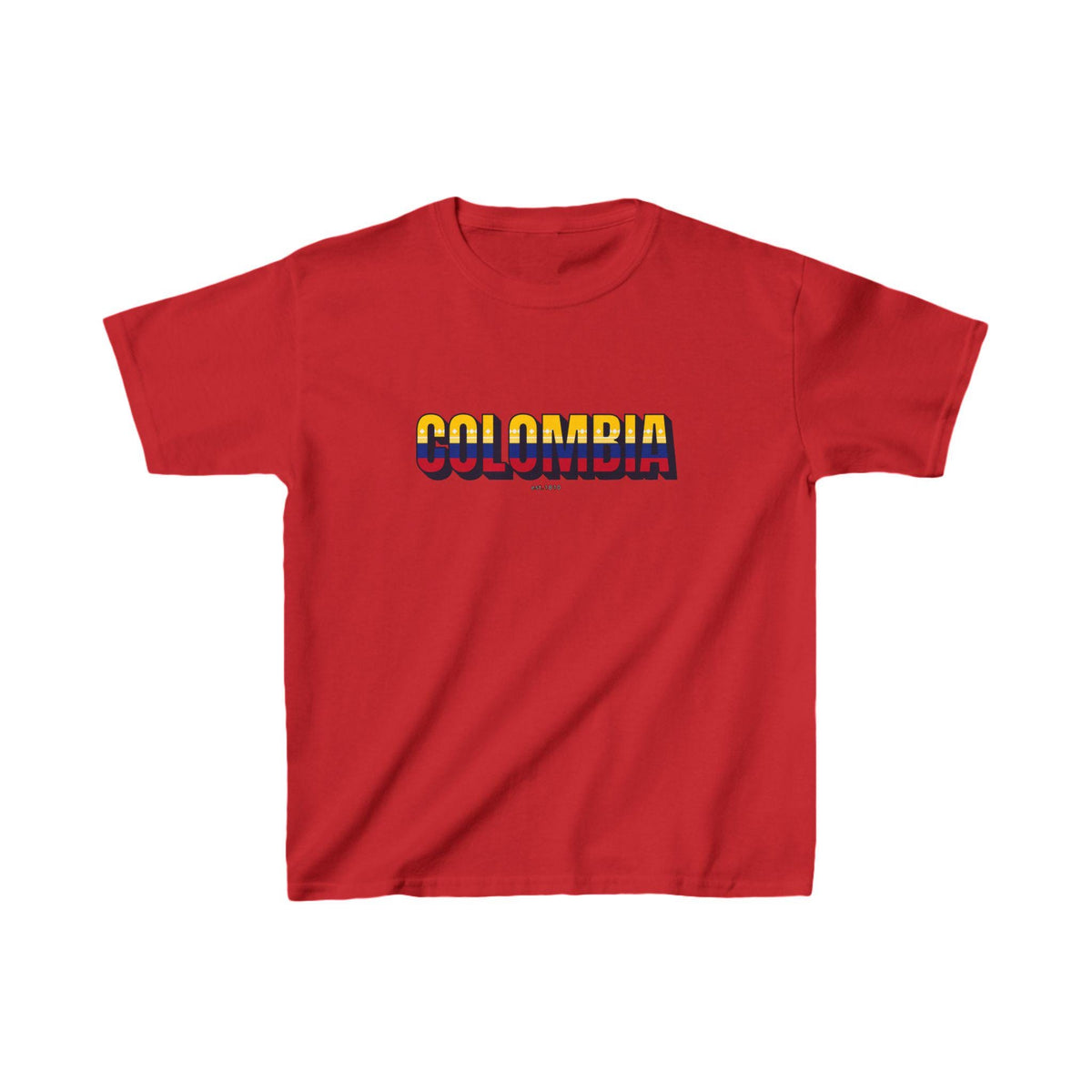 Yellow baby tee with a Colombia wordmark in flag colors on the chest