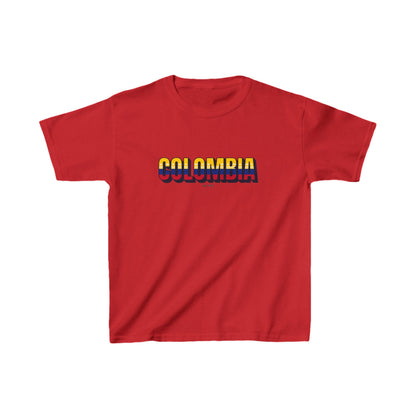 Yellow baby tee with a Colombia wordmark in flag colors on the chest