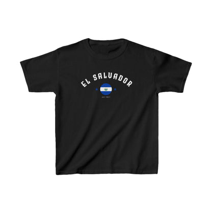 El Salvador baby tee with arched text, flag graphic, stars, and est. 1821 detail
