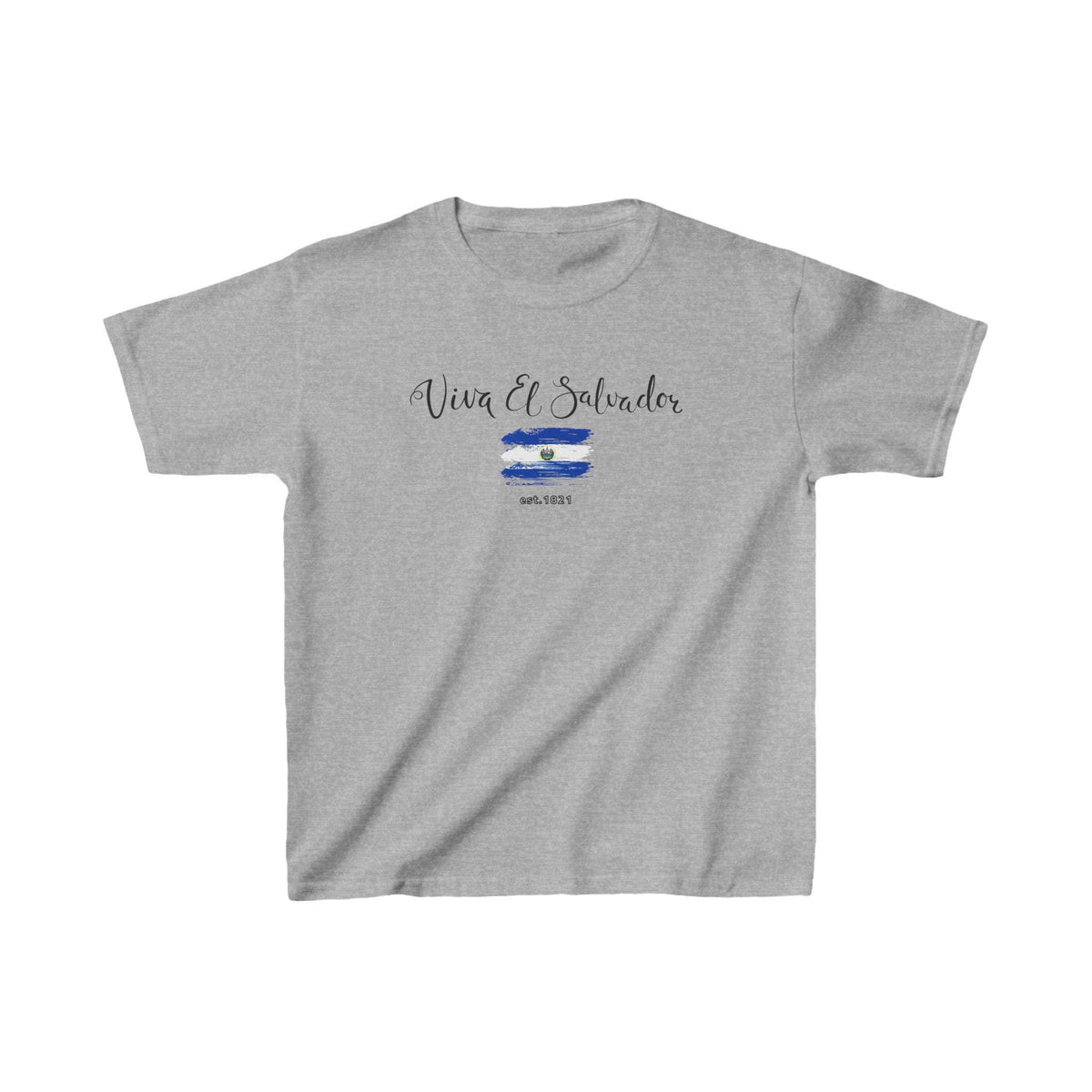 White baby tee with Viva El Salvador script, blue flag brushstroke, and 09.15.1821 date