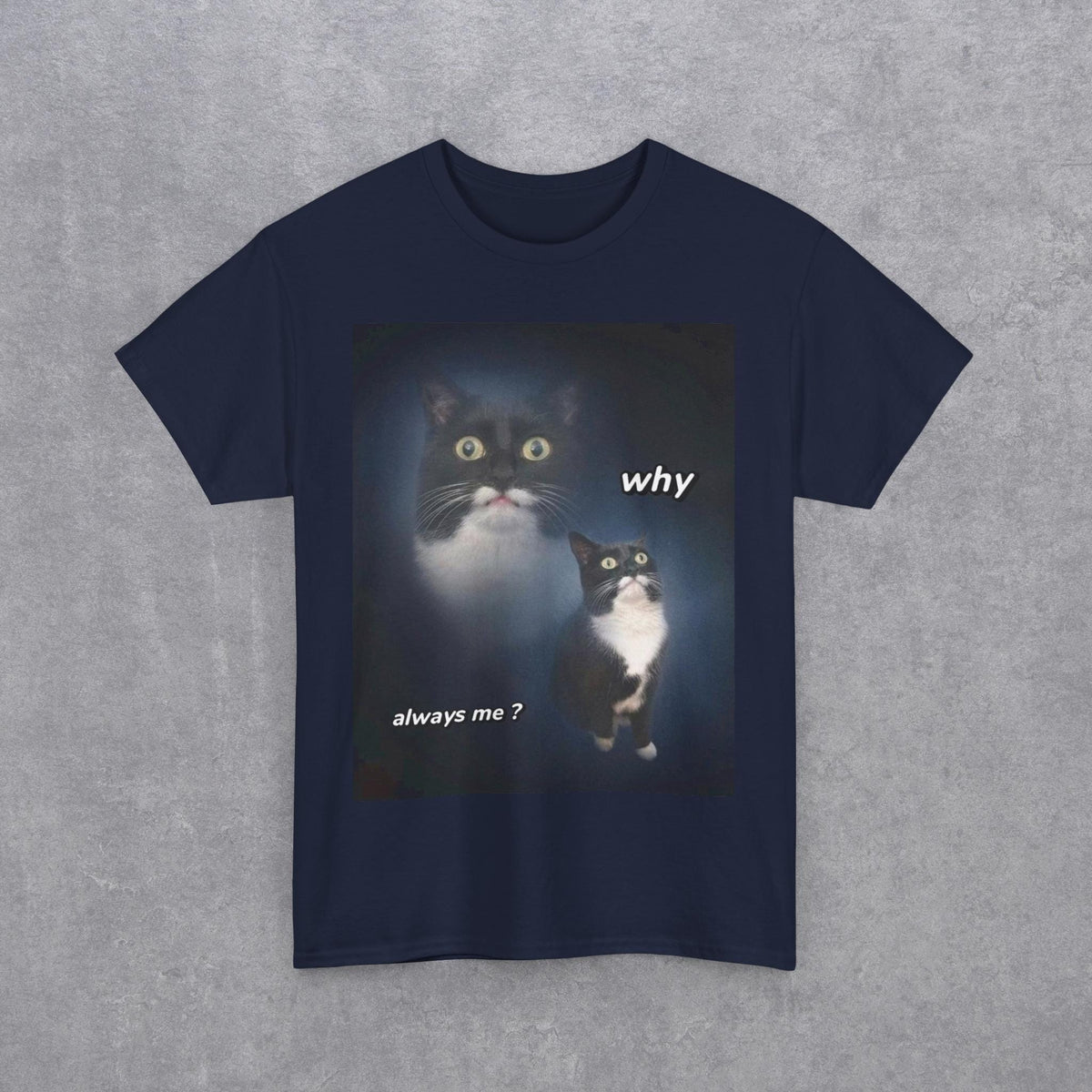 Funny Cat Meme "Why Always Me?" T-Shirt