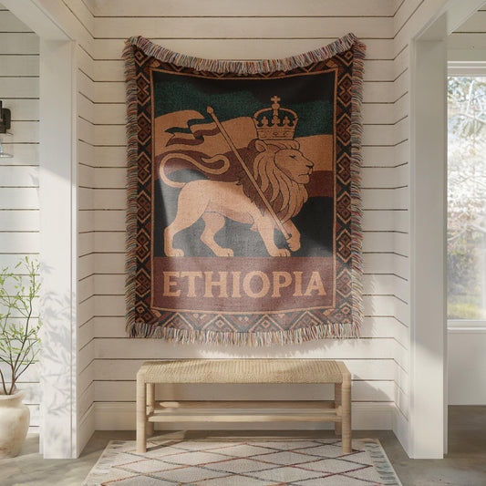 Ethiopia Woven Blanket, Throw Blanket Couch, Bed Blanket, Sofa Cover, Wall Tapestry, Ethiopia, Lion of Judah