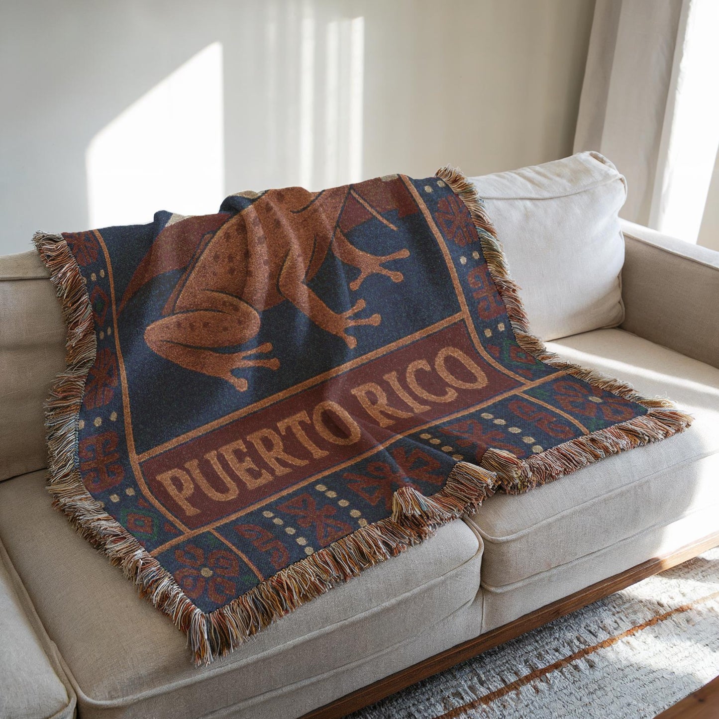 Puerto Rico Woven Blanket, Throw Blanket Couch, Bed Blanket, Sofa Cover, Wall Tapestry, Puerto Rico, Coquí