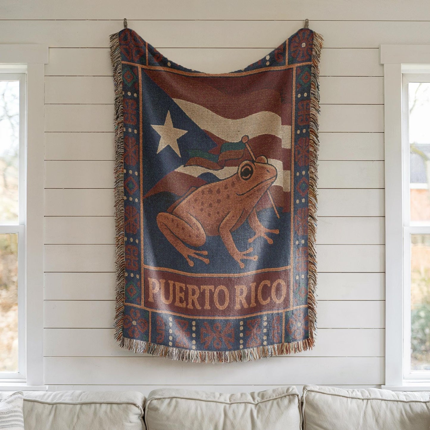 Puerto Rico Woven Blanket, Throw Blanket Couch, Bed Blanket, Sofa Cover, Wall Tapestry, Puerto Rico, Coquí