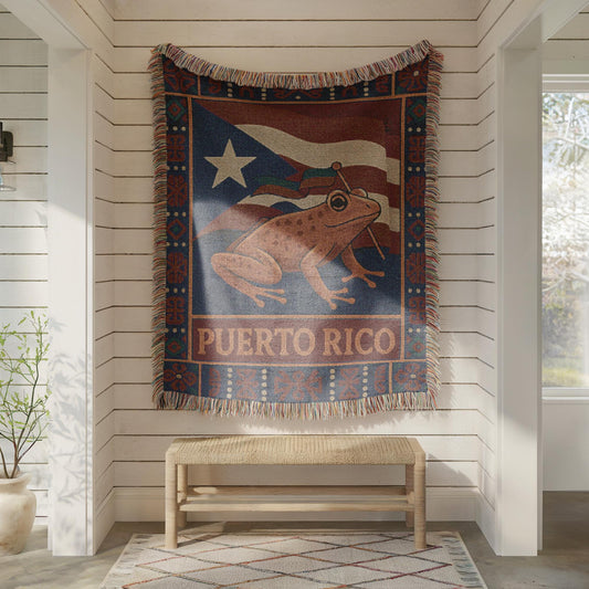 Puerto Rico Woven Blanket, Throw Blanket Couch, Bed Blanket, Sofa Cover, Wall Tapestry, Puerto Rico, Coquí