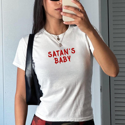 Satan's Baby Tee, 90s Baby Tee ,00s Shirt, Adult Humor, Y2K Cute Graphic Shirt