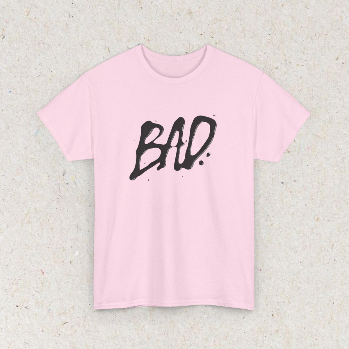 White T-shirt with bold black BAD text in a graffiti-style design