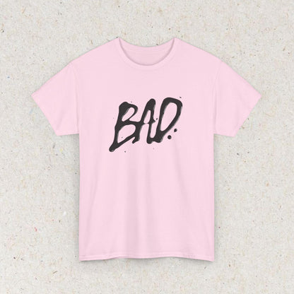 White T-shirt with bold black BAD text in a graffiti-style design