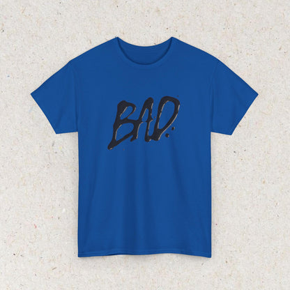 White T-shirt with bold black BAD text in a graffiti-style design