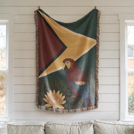 Guyana Woven Blanket - Afro Caribbean Heritage Throw - Jaguar Cultural Decor - Diaspora Gift Idea
