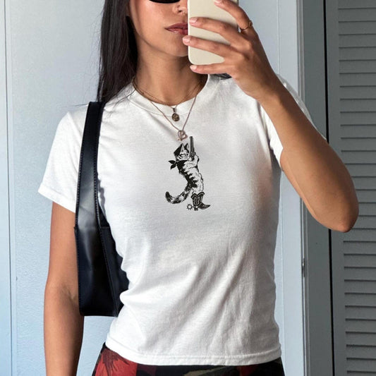 Cowboy Cat Meme Baby Tee, Cat Lover Shirt, Cat Person Gift, Gift for Mom, Funny Mom Tshirt