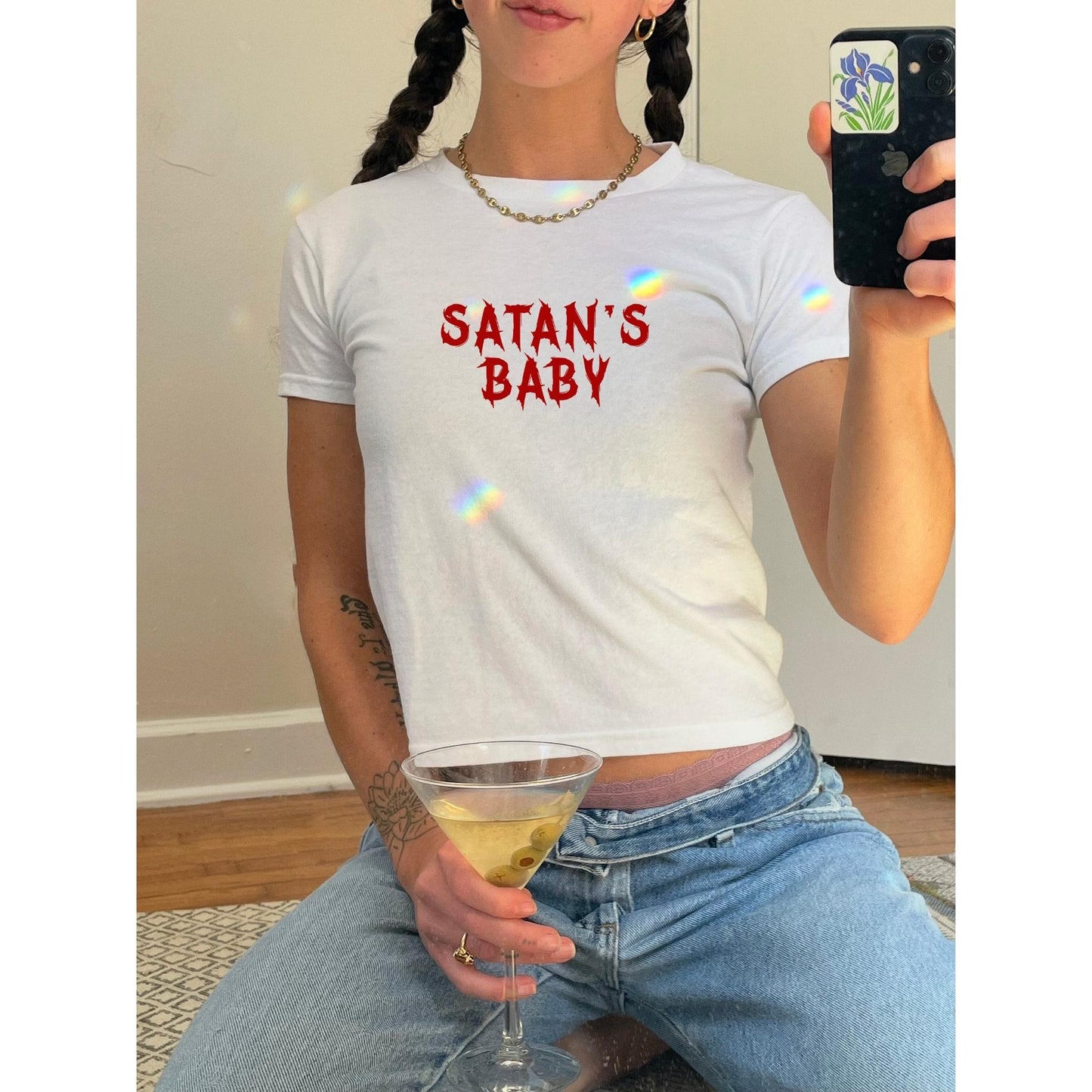 Satan's Baby Tee, 90s Baby Tee ,00s Shirt, Adult Humor, Y2K Cute Graphic Shirt