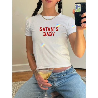 Satan's Baby Tee, 90s Baby Tee ,00s Shirt, Adult Humor, Y2K Cute Graphic Shirt