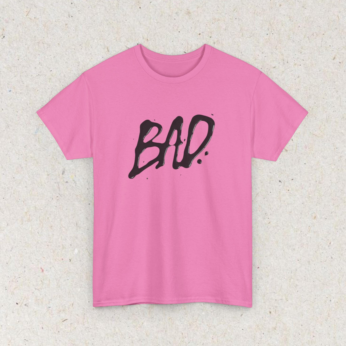 White T-shirt with bold black BAD text in a graffiti-style design