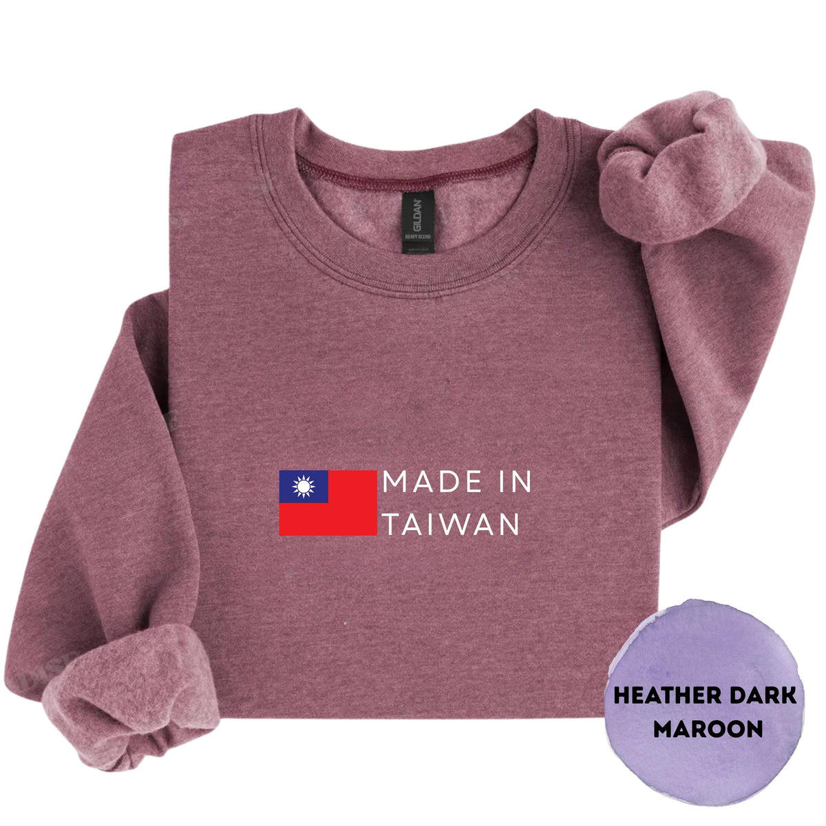 Navy crewneck sweatshirt with Taiwan flag and Made In Taiwan text design