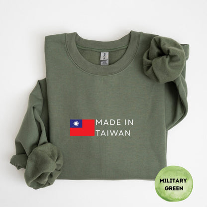 Navy crewneck sweatshirt with Taiwan flag and Made In Taiwan text design