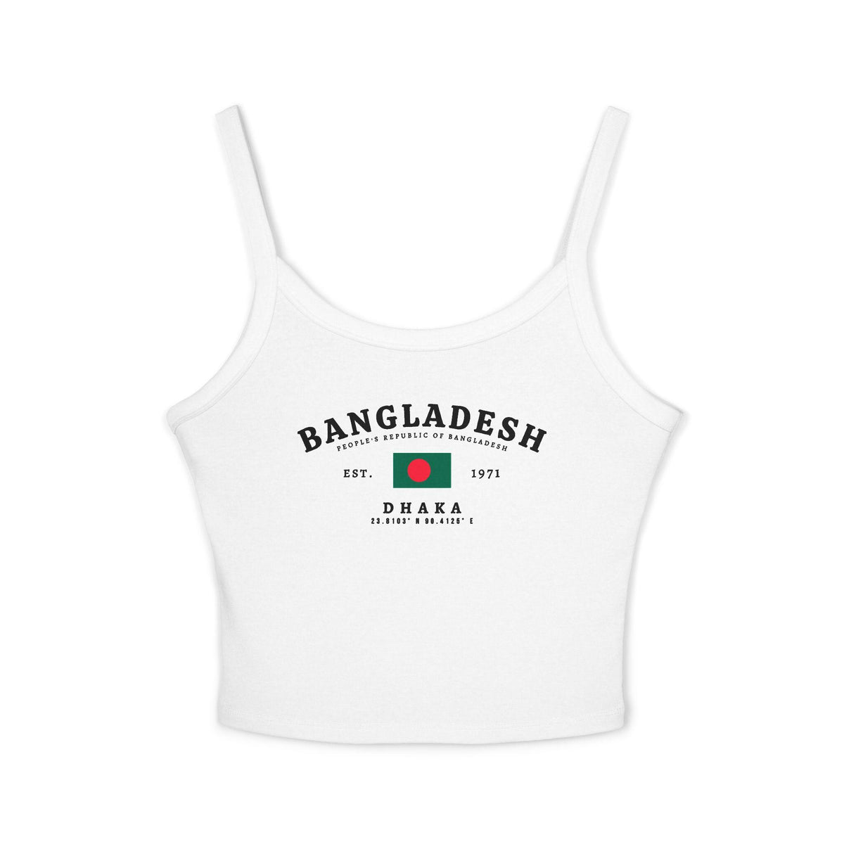 Light blue tank top with Bangladesh flag, Dhaka text, Est. 1971, and coordinates design