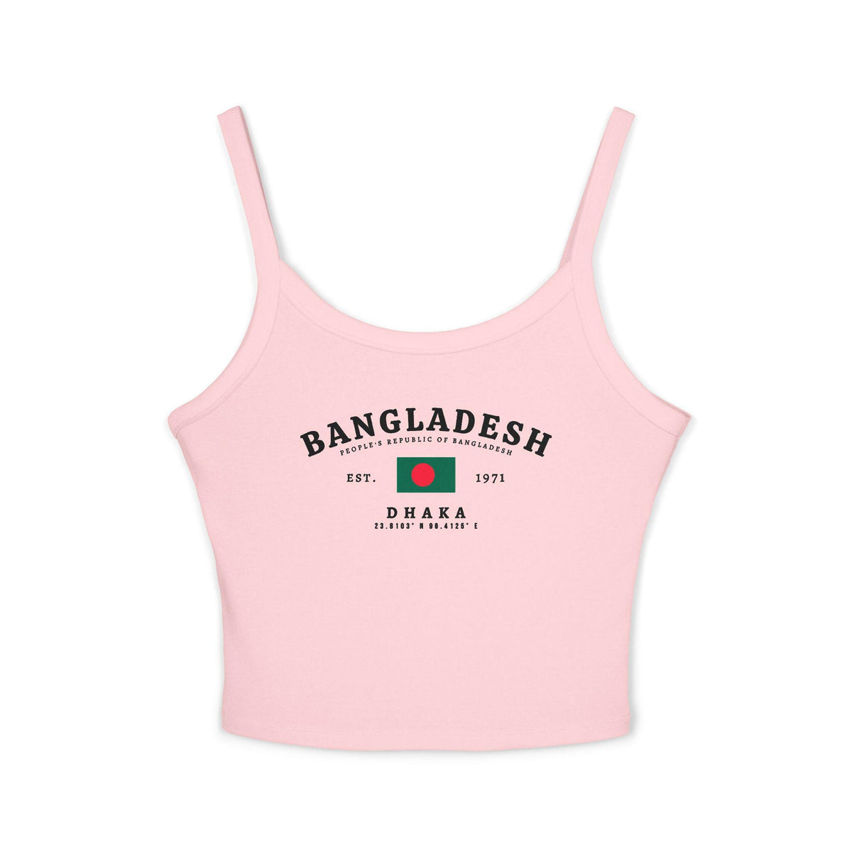 Light blue tank top with Bangladesh flag, Dhaka text, Est. 1971, and coordinates design