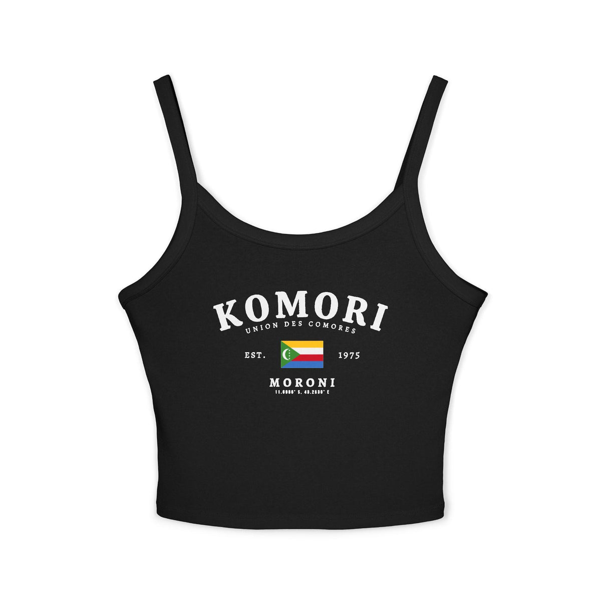 Pink tank top with Komori Union des Comores, Moroni text, and Comoros flag graphic