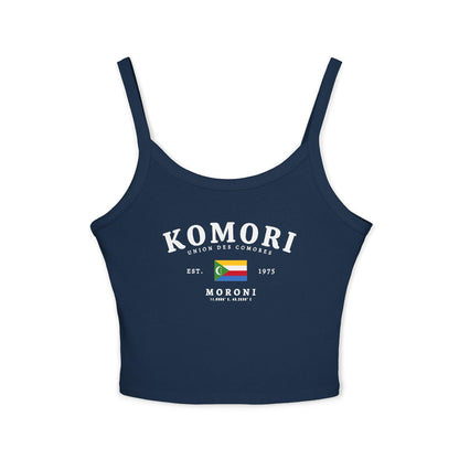 Pink tank top with Komori Union des Comores, Moroni text, and Comoros flag graphic